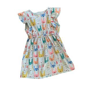 Artsy Bunny Face Print Ruffle Casual Dress